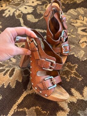 BCBGMaxAzria women’s size 6 Brown Leather Buckle Slingback Heels